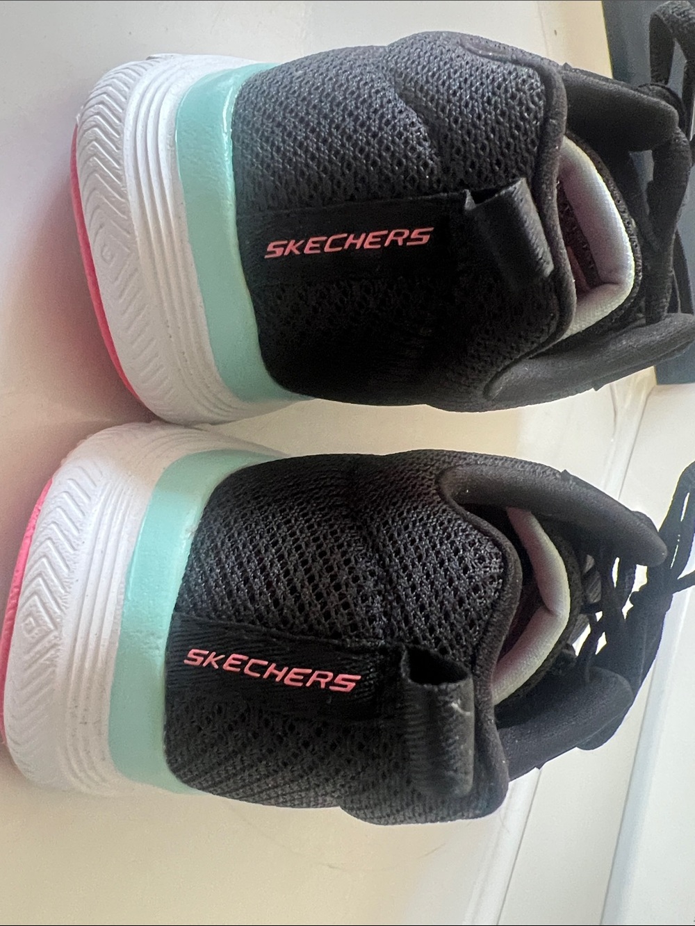 Skechers Black Knit Sneakers with Pink Insole and Mint Trim - Picture 4 of 4